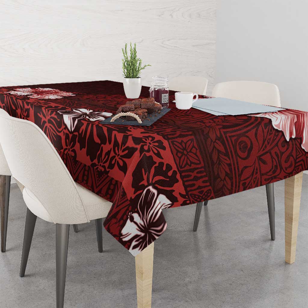 Hawaii Hibiscus With Oxblood Polynesian Pattern Tablecloth