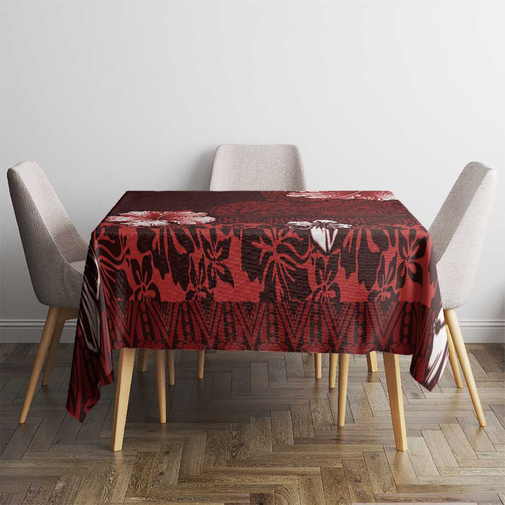 Hawaii Hibiscus With Oxblood Polynesian Pattern Tablecloth