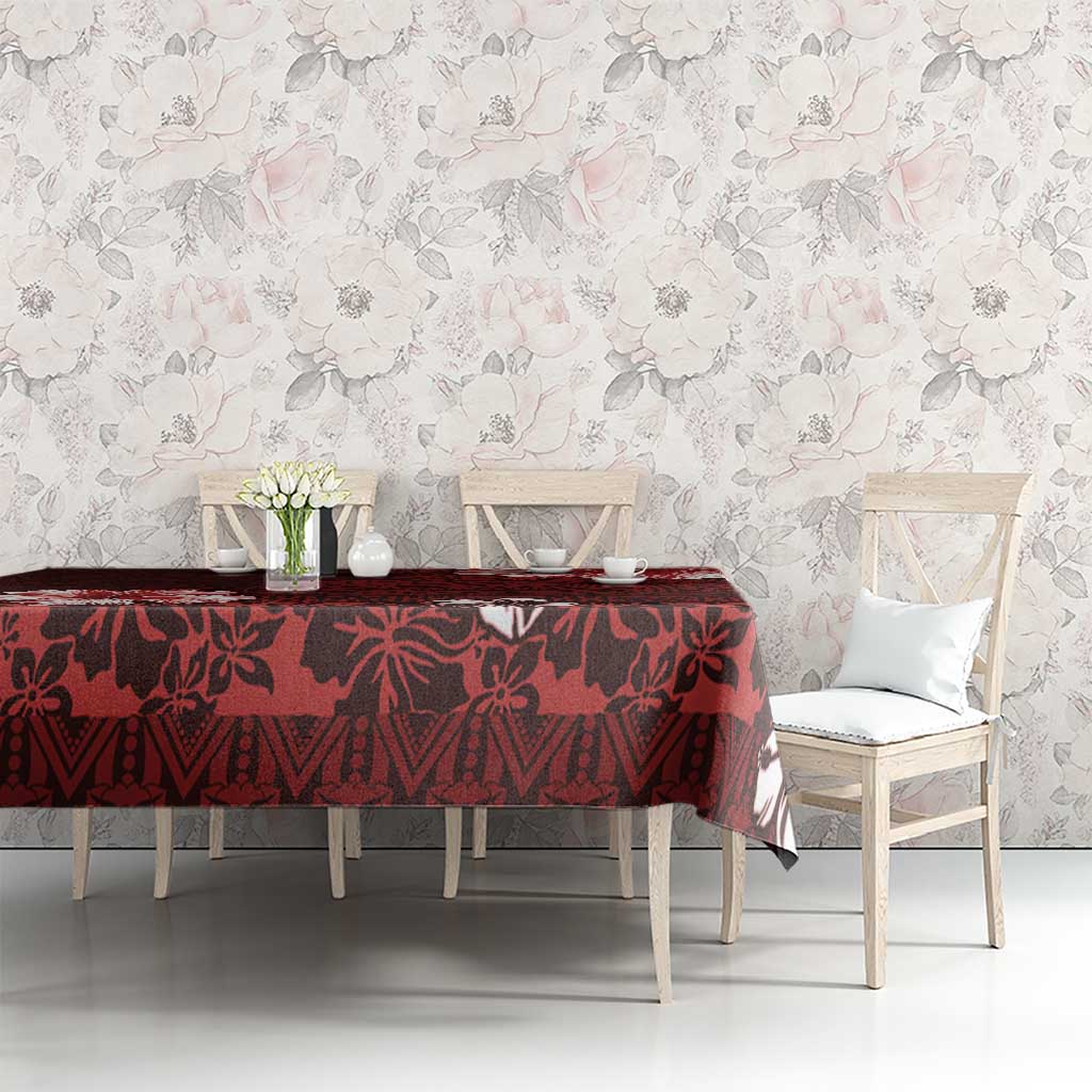 Hawaii Hibiscus With Oxblood Polynesian Pattern Tablecloth