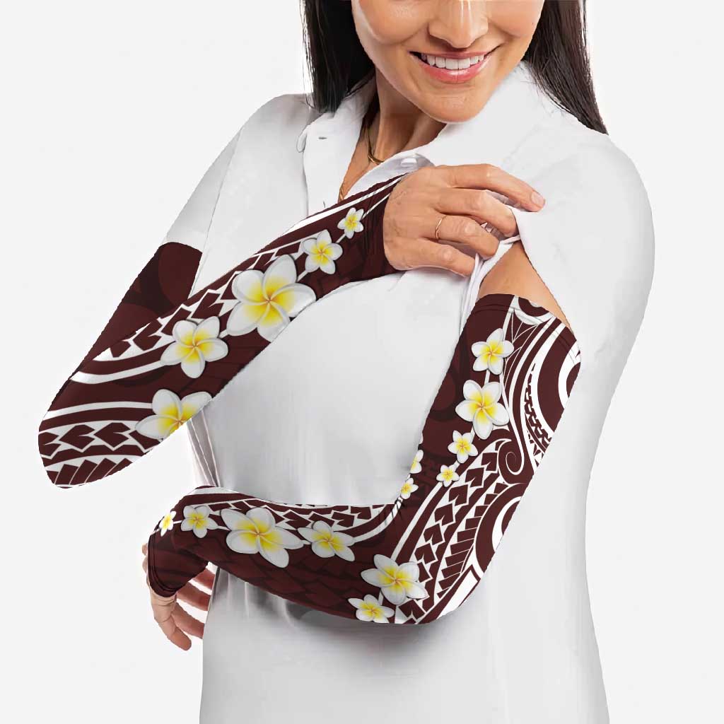 Plumeria With Oxblood Polynesian Tattoo Pattern Arm Sleeves - Polynesian Pride