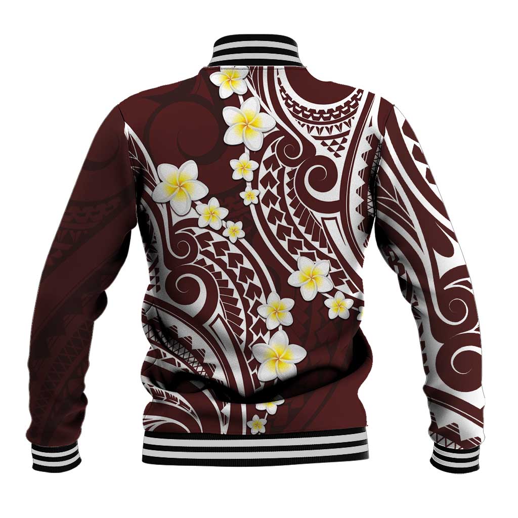 Plumeria With Oxblood Polynesian Tattoo Pattern Baseball Jacket
