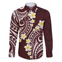 Plumeria With Oxblood Polynesian Tattoo Pattern Family Matching Long Sleeve Bodycon Dress and Hawaiian Shirt