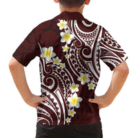 Plumeria With Oxblood Polynesian Tattoo Pattern Family Matching Off Shoulder Maxi Dress and Hawaiian Shirt LT05 - Polynesian Pride