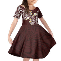 Plumeria With Oxblood Polynesian Tattoo Pattern Family Matching Off Shoulder Maxi Dress and Hawaiian Shirt LT05 Daughter's Dress Red - Polynesian Pride