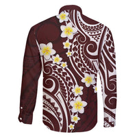 Plumeria With Oxblood Polynesian Tattoo Pattern Family Matching Off Shoulder Maxi Dress and Hawaiian Shirt LT05 - Polynesian Pride