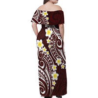 Plumeria With Oxblood Polynesian Tattoo Pattern Family Matching Off Shoulder Maxi Dress and Hawaiian Shirt LT05 - Polynesian Pride