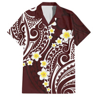 Plumeria With Oxblood Polynesian Tattoo Pattern Family Matching Off Shoulder Short Dress and Hawaiian Shirt LT05 Dad's Shirt - Short Sleeve Red - Polynesian Pride