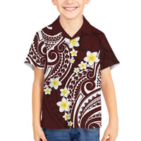 Plumeria With Oxblood Polynesian Tattoo Pattern Family Matching Off Shoulder Short Dress and Hawaiian Shirt LT05 Son's Shirt Red - Polynesian Pride