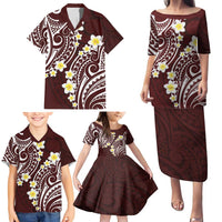Plumeria With Oxblood Polynesian Tattoo Pattern Family Matching Puletasi and Hawaiian Shirt LT05 - Polynesian Pride