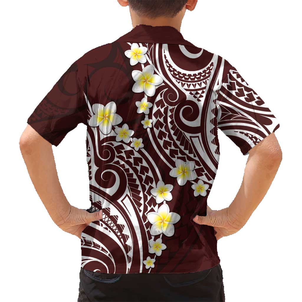 Plumeria With Oxblood Polynesian Tattoo Pattern Family Matching Summer Maxi Dress and Hawaiian Shirt LT05 - Polynesian Pride