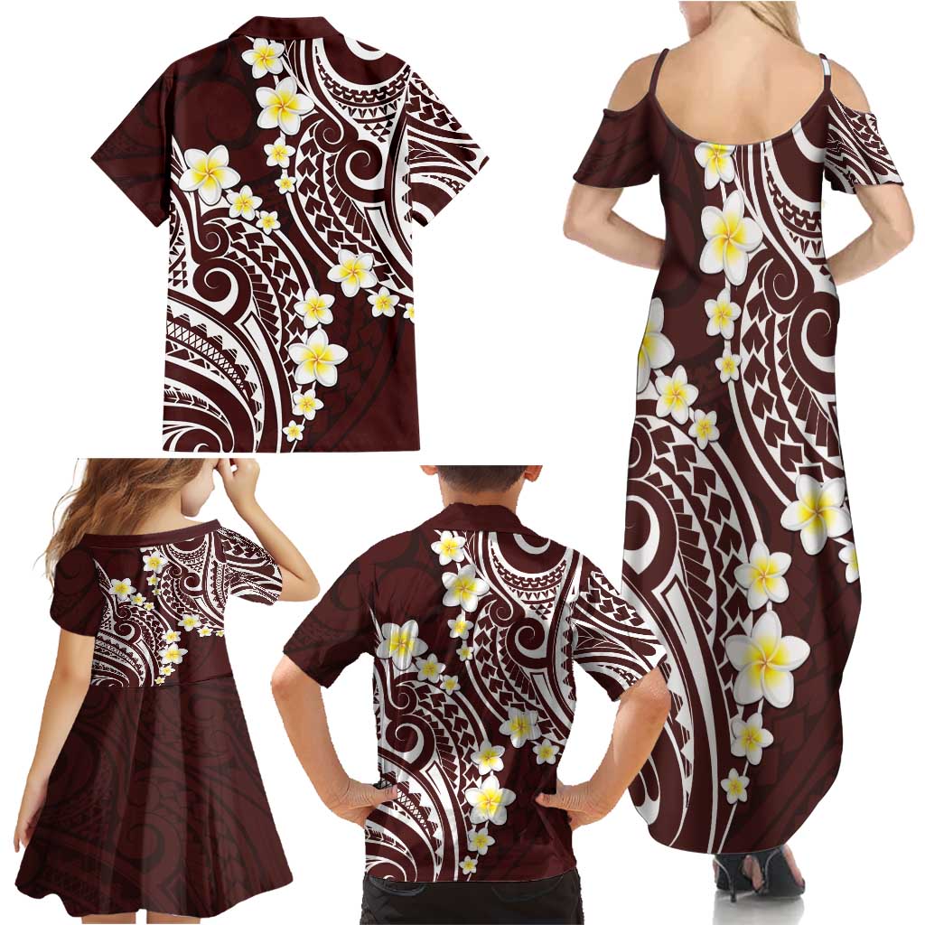 Plumeria With Oxblood Polynesian Tattoo Pattern Family Matching Summer Maxi Dress and Hawaiian Shirt LT05 - Polynesian Pride