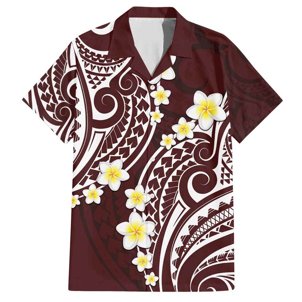 Plumeria With Oxblood Polynesian Tattoo Pattern Family Matching Summer Maxi Dress and Hawaiian Shirt LT05 Dad's Shirt - Short Sleeve Red - Polynesian Pride