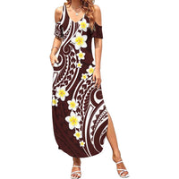 Plumeria With Oxblood Polynesian Tattoo Pattern Family Matching Summer Maxi Dress and Hawaiian Shirt LT05 Mom's Dress Red - Polynesian Pride