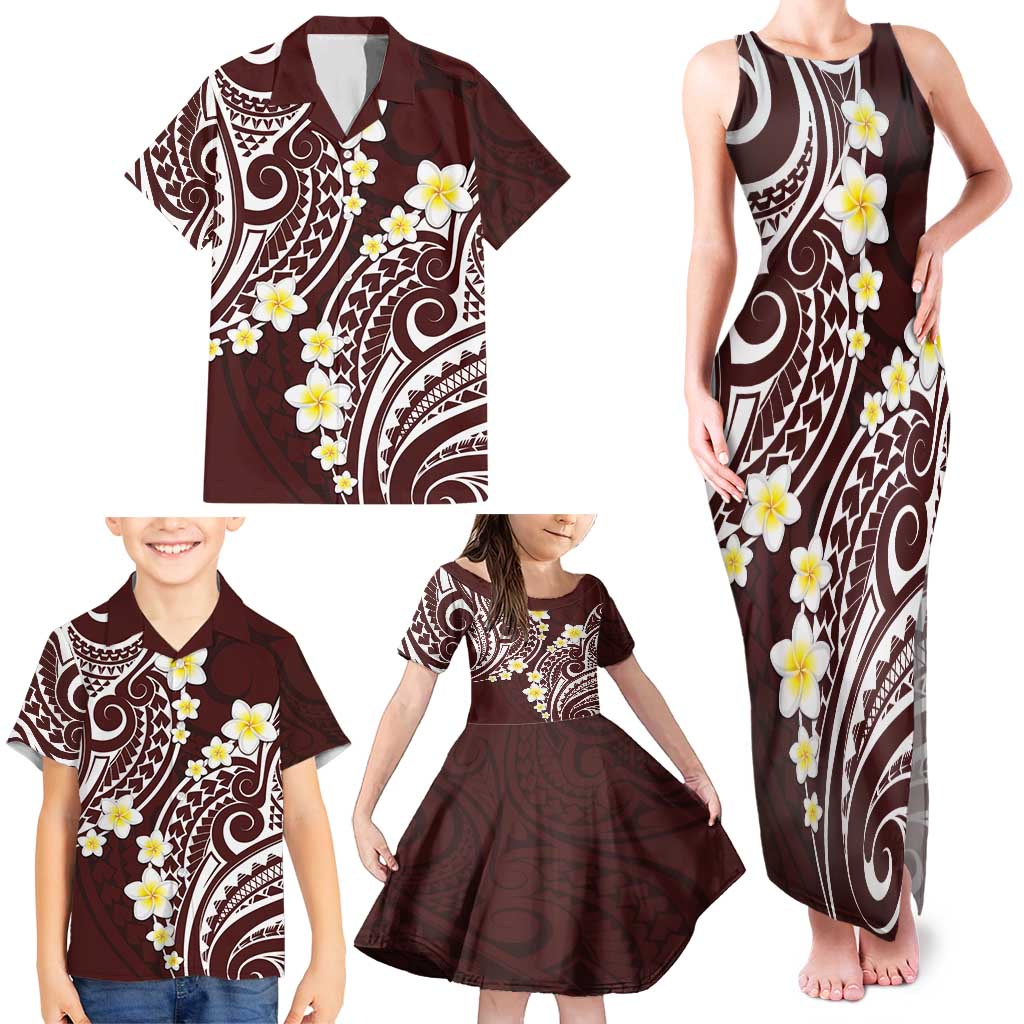 Plumeria With Oxblood Polynesian Tattoo Pattern Family Matching Tank Maxi Dress and Hawaiian Shirt LT05 - Polynesian Pride
