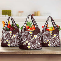 Plumeria With Oxblood Polynesian Tattoo Pattern Grocery Bag