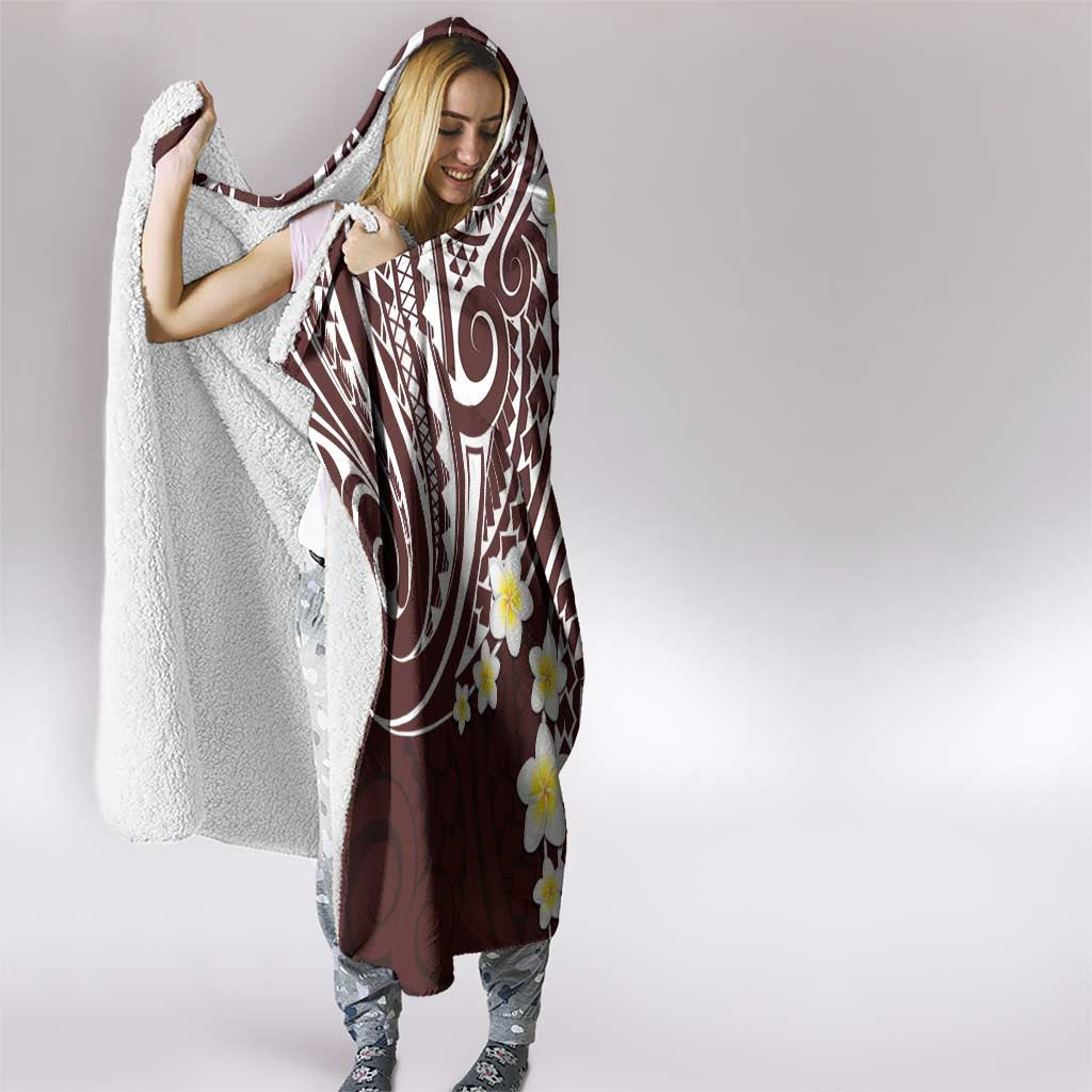 Plumeria With Oxblood Polynesian Tattoo Pattern Hooded Blanket