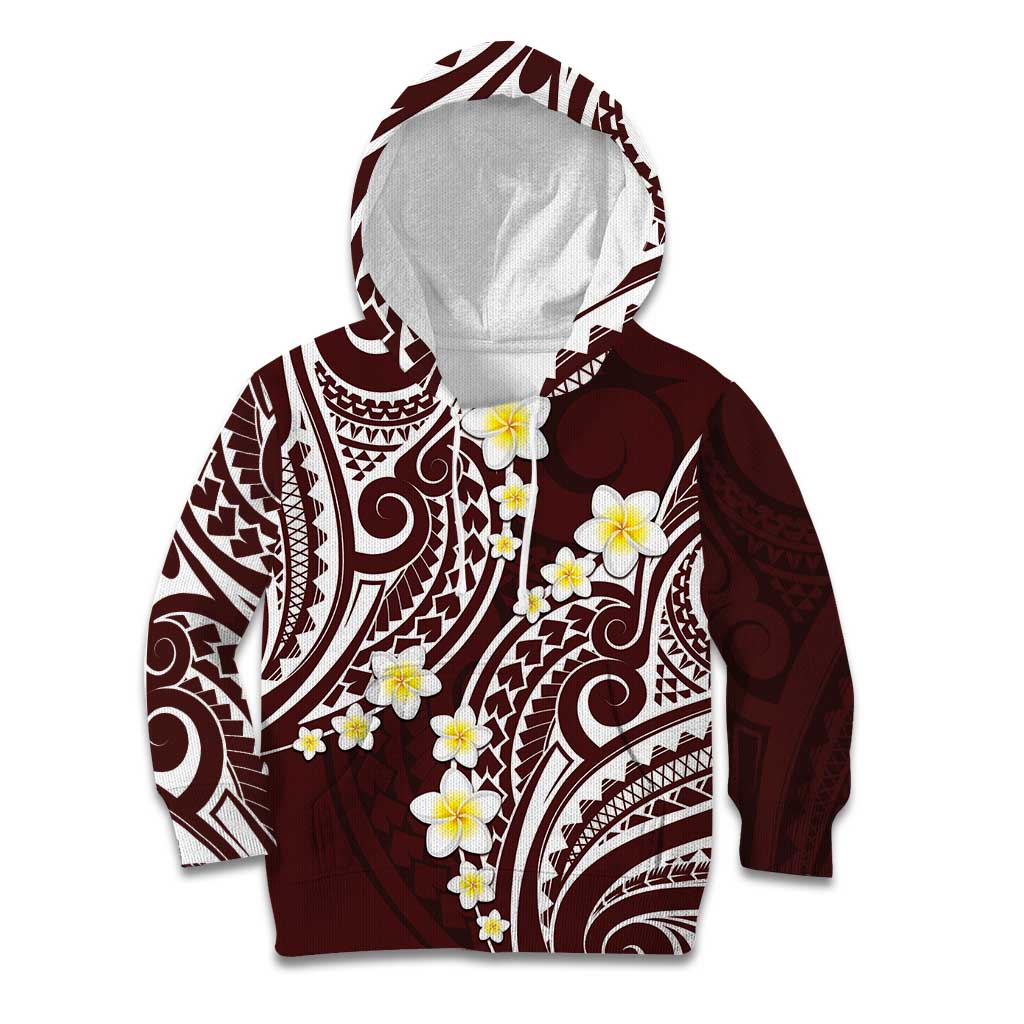 Plumeria With Oxblood Polynesian Tattoo Pattern Kid Hoodie