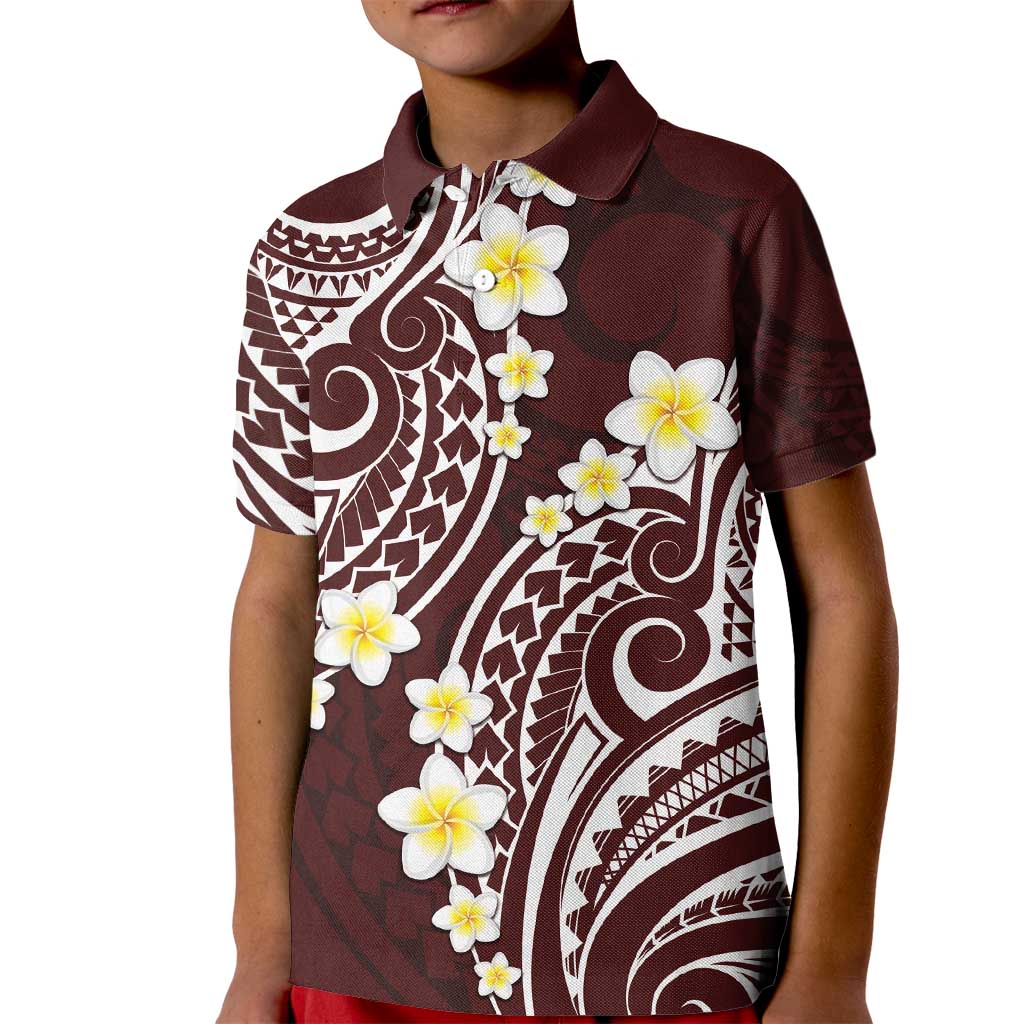 Plumeria With Oxblood Polynesian Tattoo Pattern Kid Polo Shirt LT05 Kid Red - Polynesian Pride