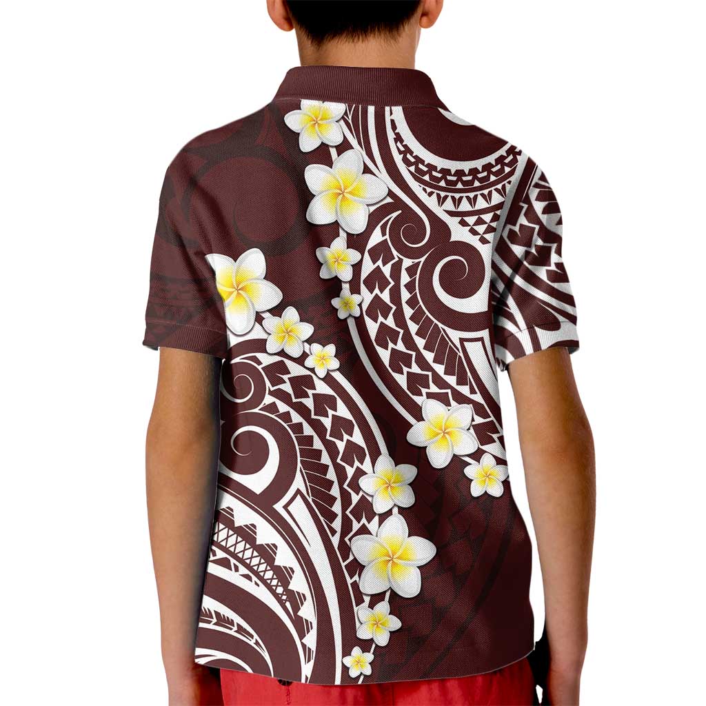 Plumeria With Oxblood Polynesian Tattoo Pattern Kid Polo Shirt LT05 - Polynesian Pride
