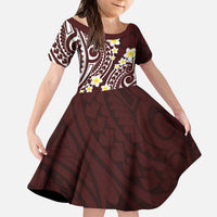 Plumeria With Oxblood Polynesian Tattoo Pattern Kid Short Sleeve Dress LT05 KID Red - Polynesian Pride