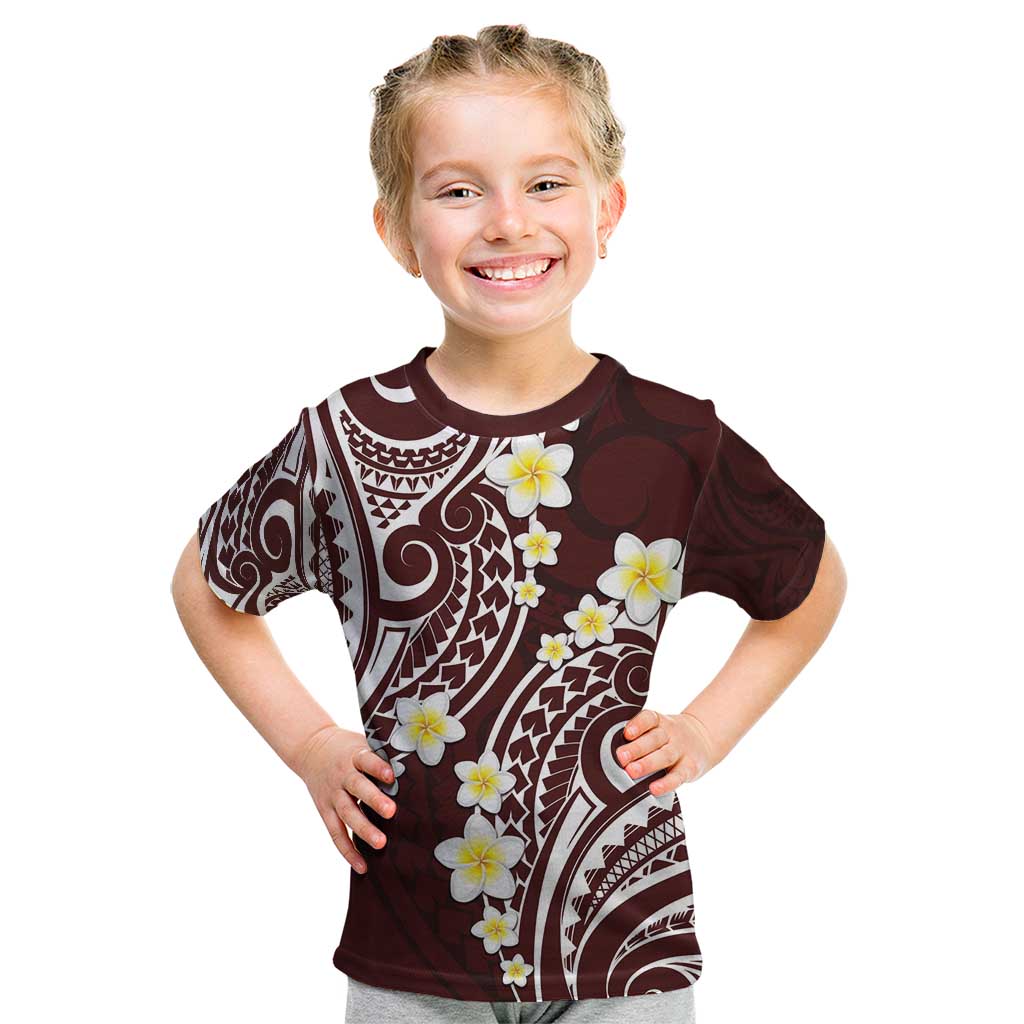 Plumeria With Oxblood Polynesian Tattoo Pattern Kid T Shirt LT05 Red - Polynesian Pride