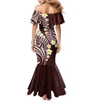Plumeria With Oxblood Polynesian Tattoo Pattern Mermaid Dress LT05 - Polynesian Pride