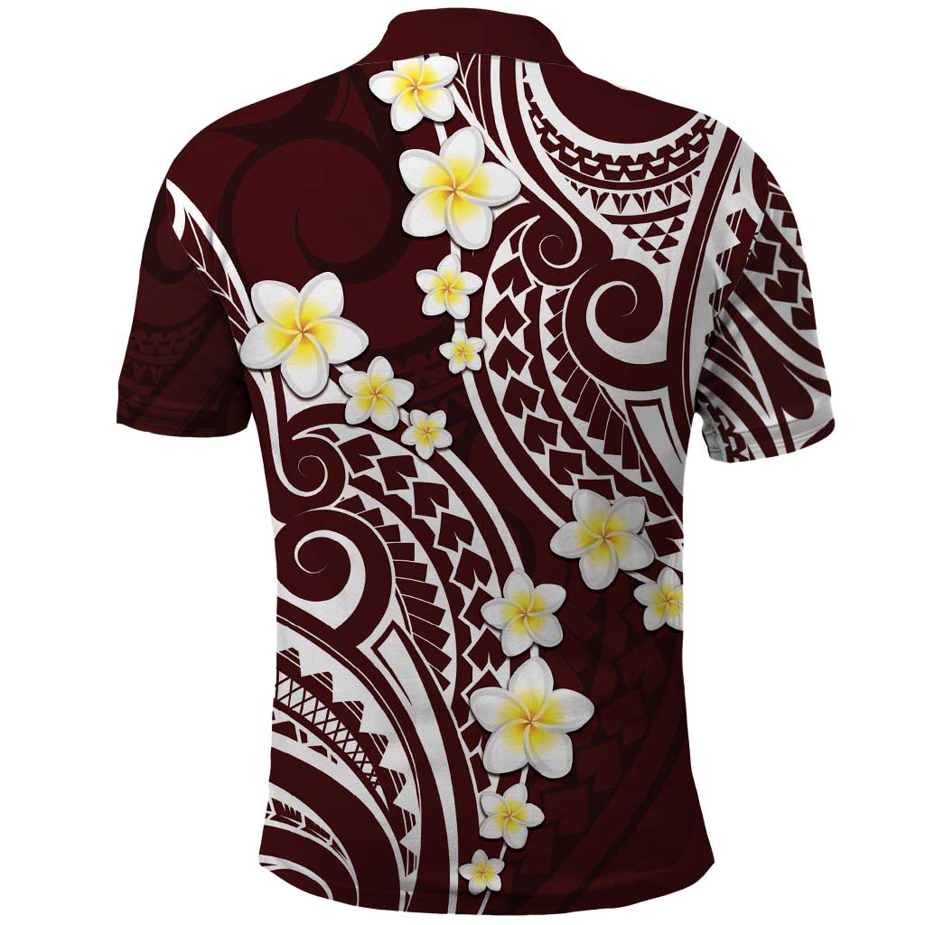 Plumeria With Oxblood Polynesian Tattoo Pattern Polo Shirt