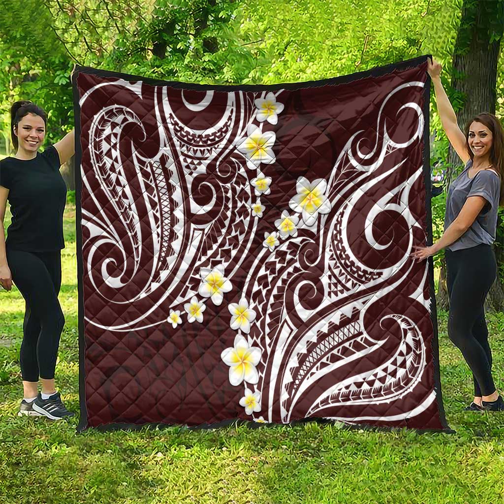 Plumeria With Oxblood Polynesian Tattoo Pattern Quilt LT05 - Polynesian Pride