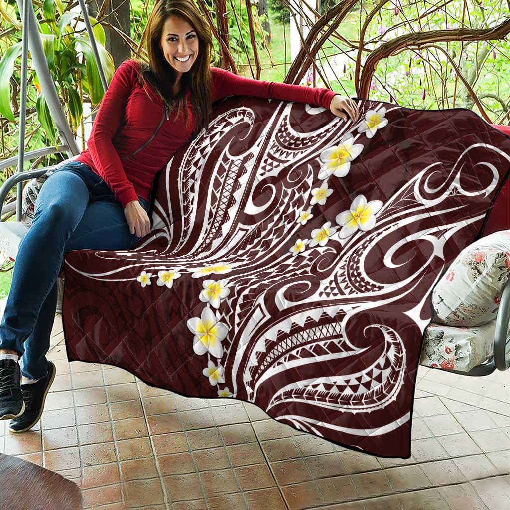 Plumeria With Oxblood Polynesian Tattoo Pattern Quilt LT05 - Polynesian Pride