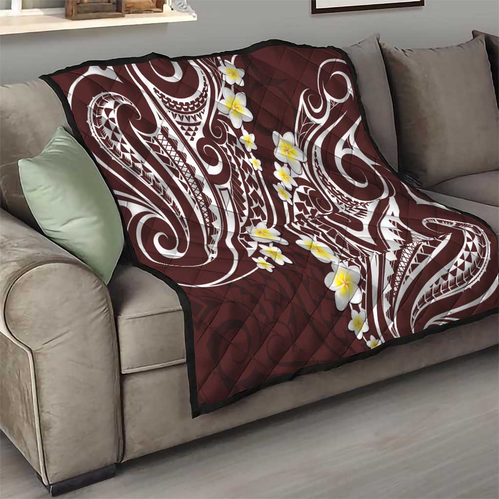 Plumeria With Oxblood Polynesian Tattoo Pattern Quilt LT05 - Polynesian Pride