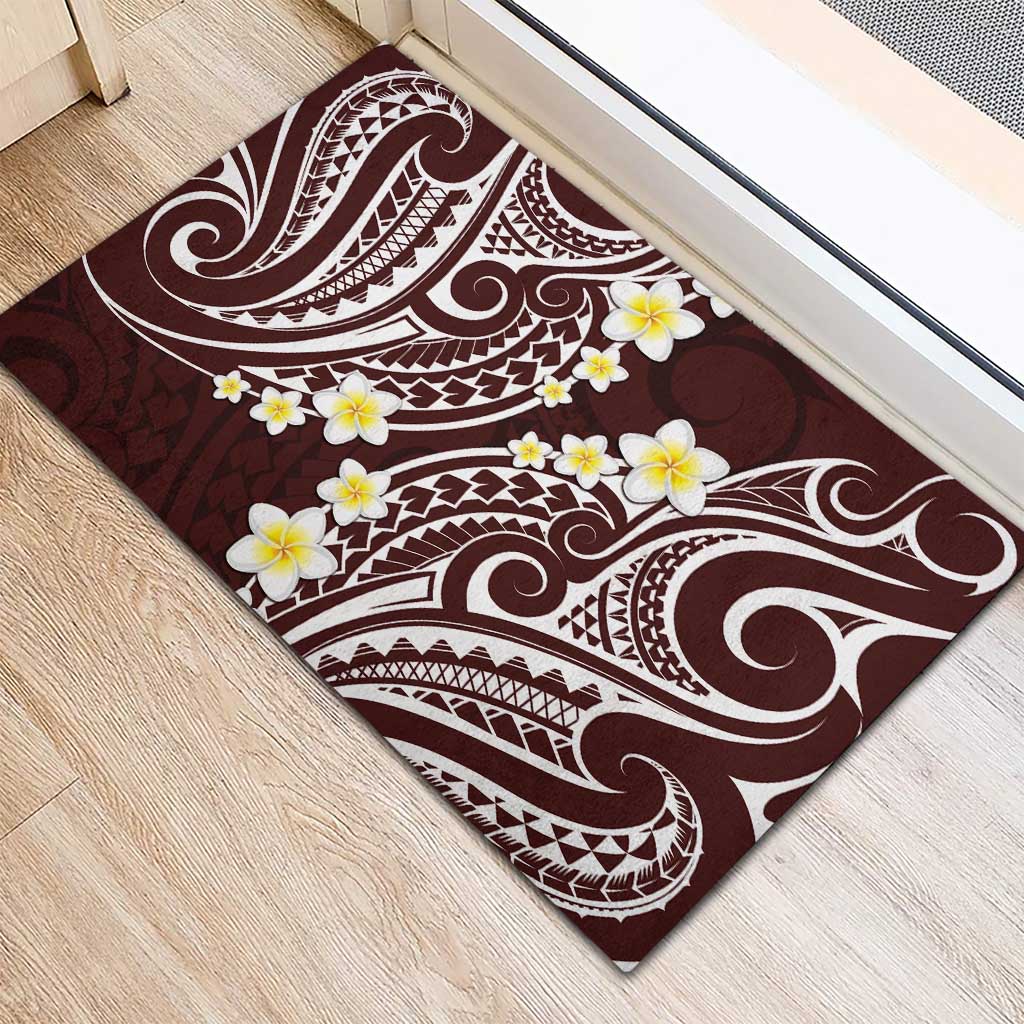 Plumeria With Oxblood Polynesian Tattoo Pattern Rubber Doormat LT05 - Polynesian Pride