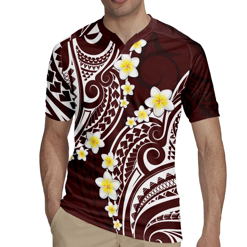 Plumeria With Oxblood Polynesian Tattoo Pattern Rugby Jersey