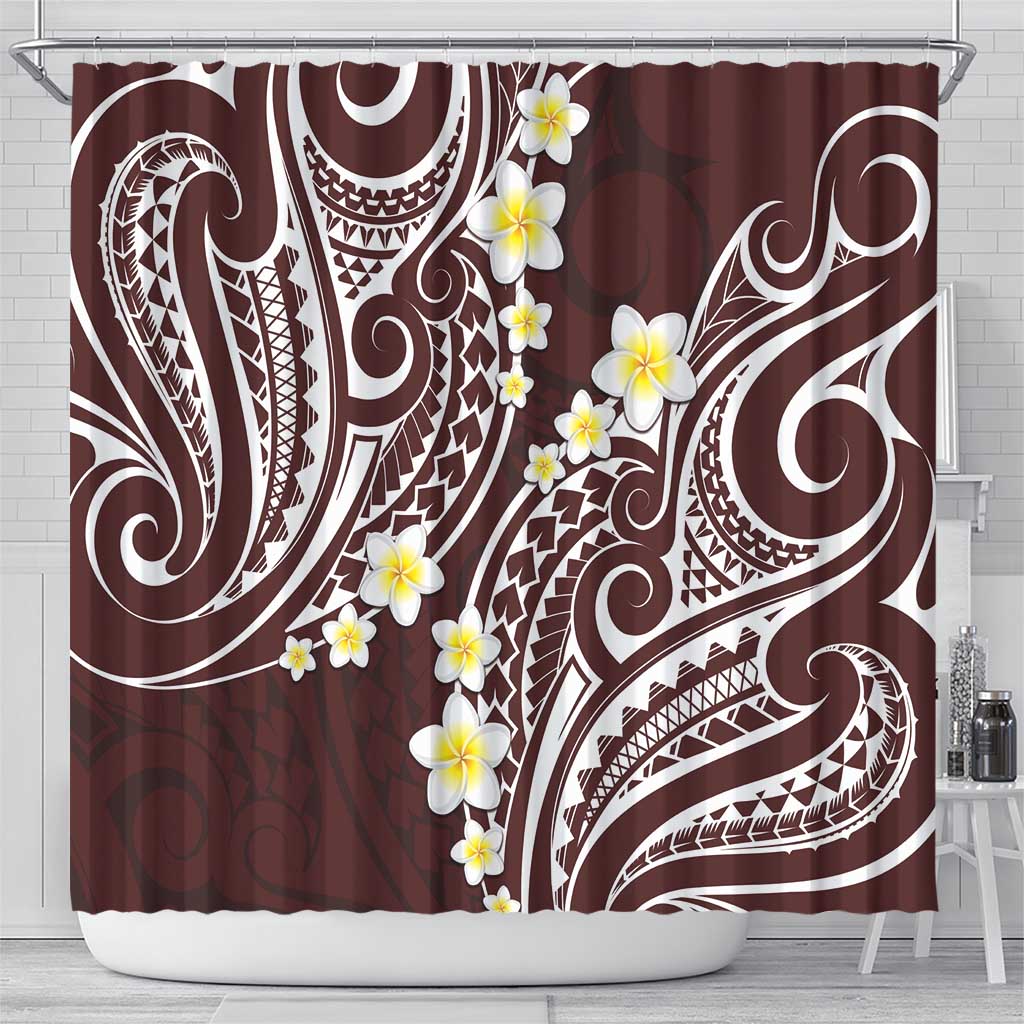 Plumeria With Oxblood Polynesian Tattoo Pattern Shower Curtain LT05 - Polynesian Pride