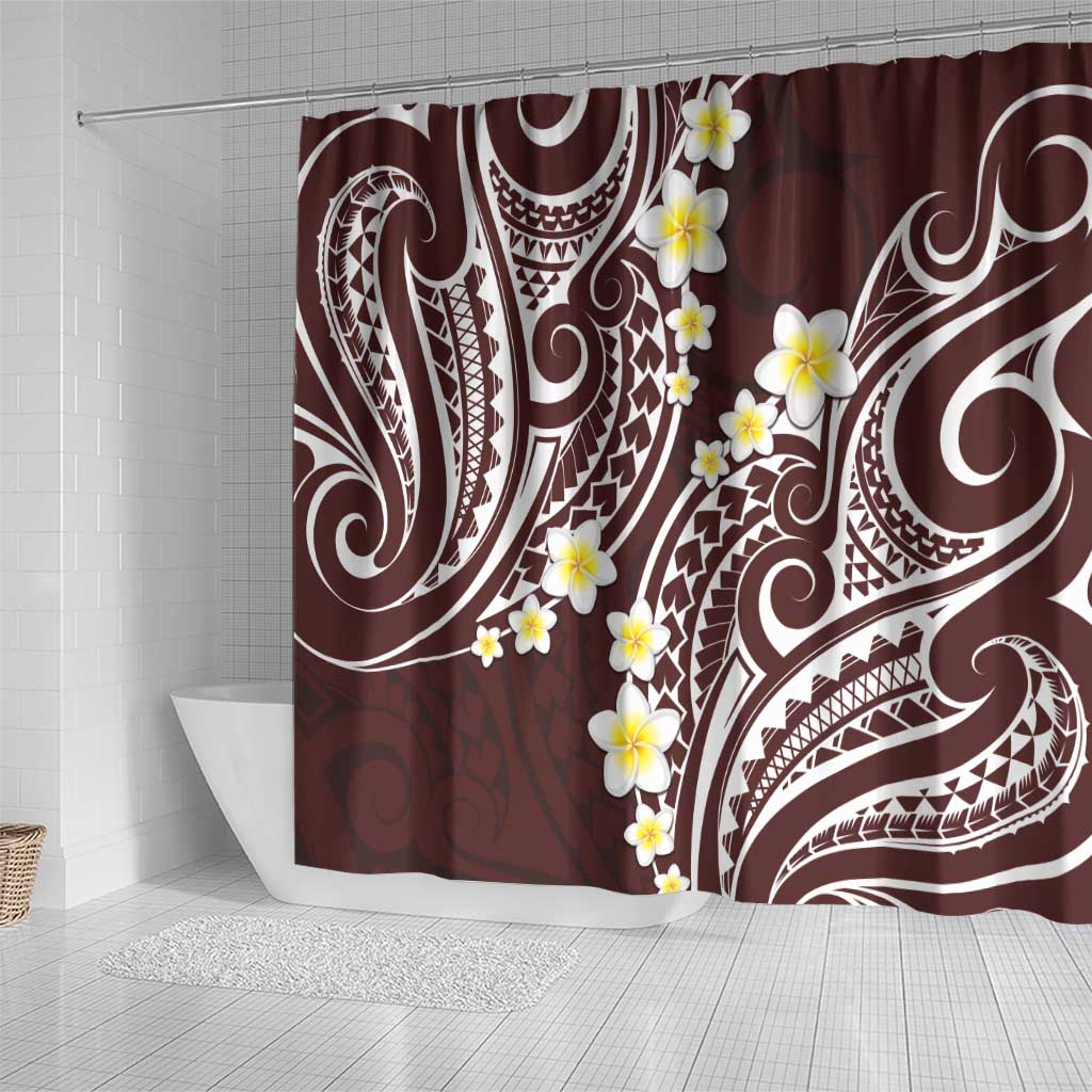Plumeria With Oxblood Polynesian Tattoo Pattern Shower Curtain LT05 - Polynesian Pride