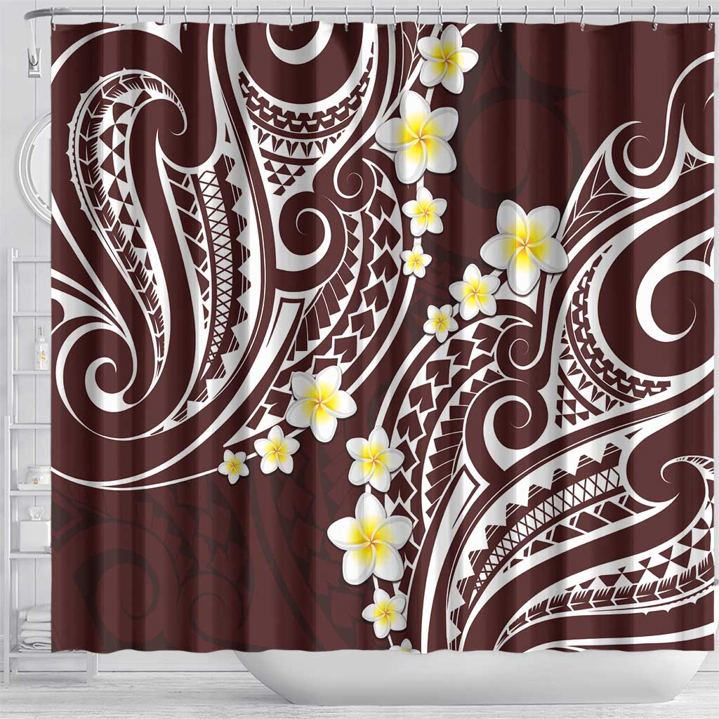 Plumeria With Oxblood Polynesian Tattoo Pattern Shower Curtain LT05 - Polynesian Pride