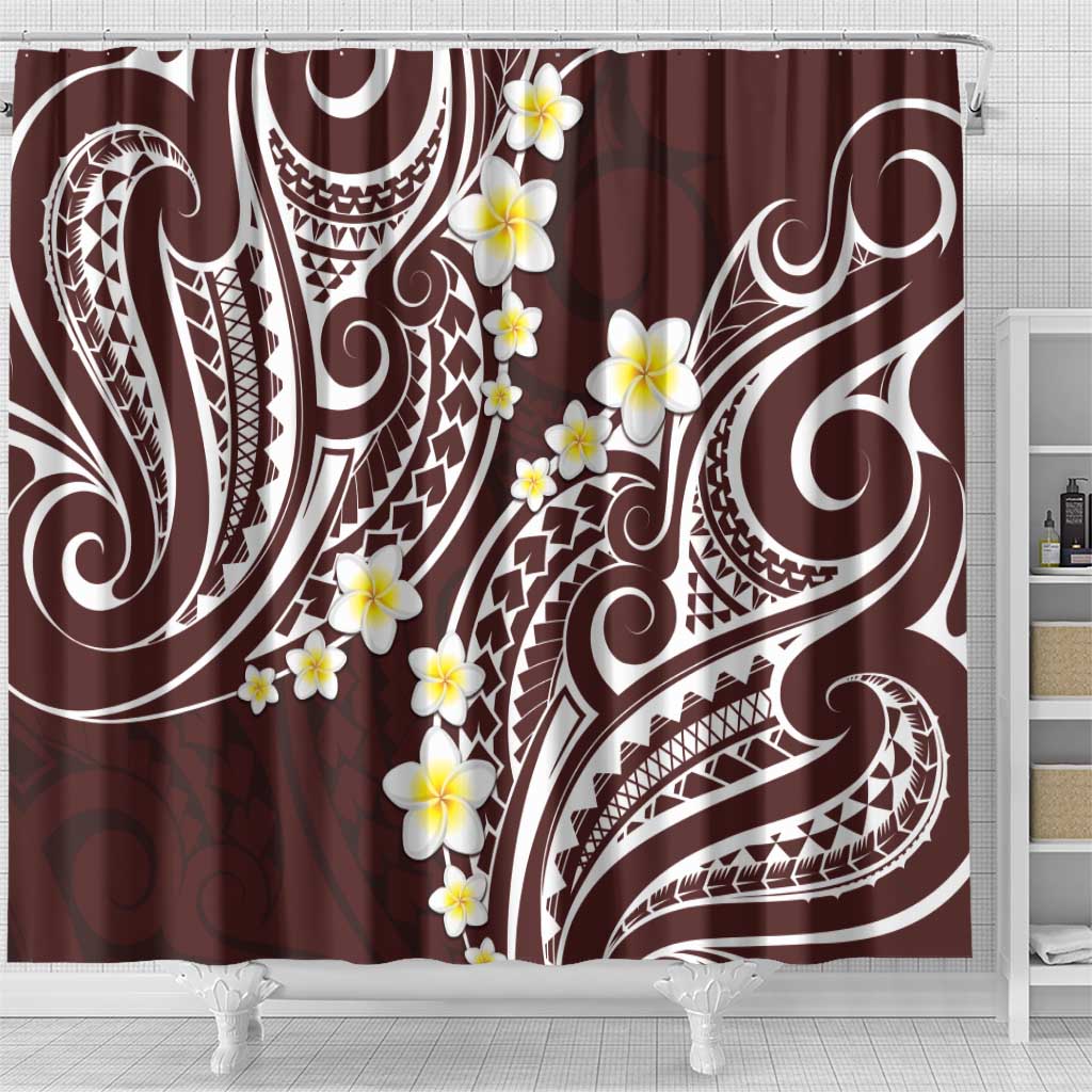 Plumeria With Oxblood Polynesian Tattoo Pattern Shower Curtain LT05 - Polynesian Pride