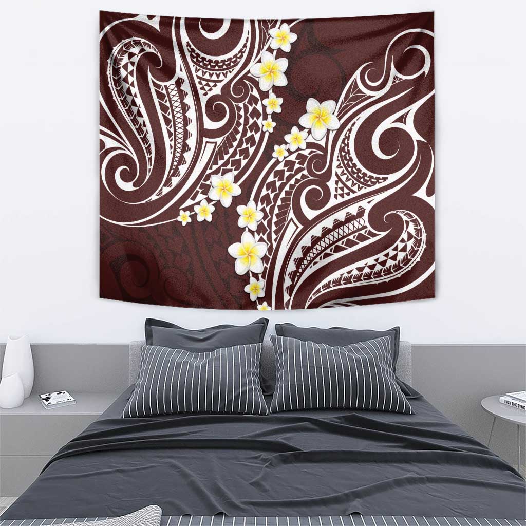 Plumeria With Oxblood Polynesian Tattoo Pattern Tapestry