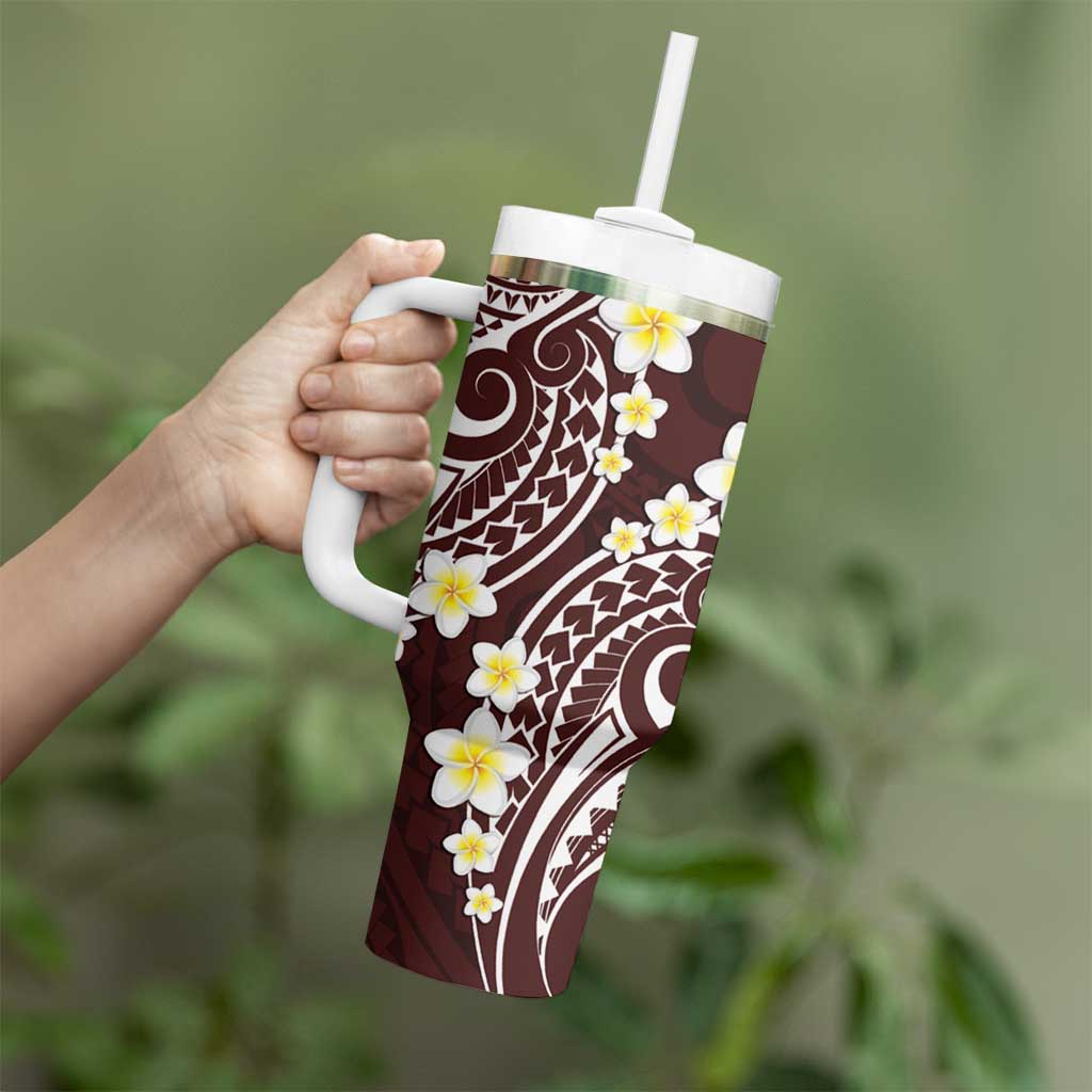 Plumeria With Oxblood Polynesian Tattoo Pattern Tumbler With Handle