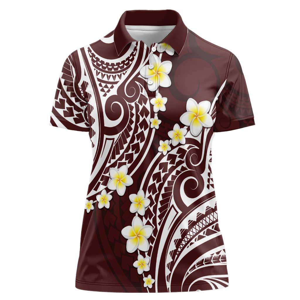 Plumeria With Oxblood Polynesian Tattoo Pattern Women Polo Shirt