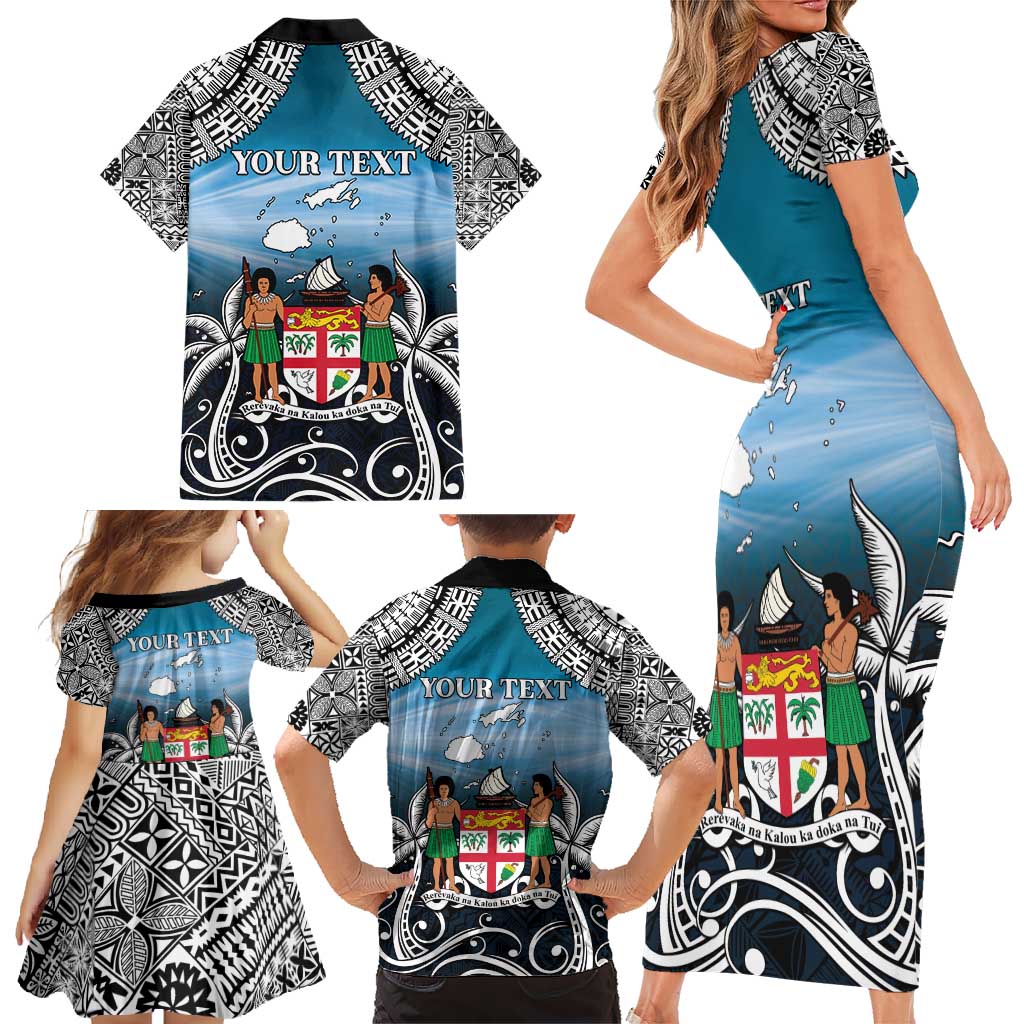 Personalised Happy 50th Fiji Day Family Matching Short Sleeve Bodycon Dress and Hawaiian Shirt Forever Fiji With Tapa Tribal Pattern