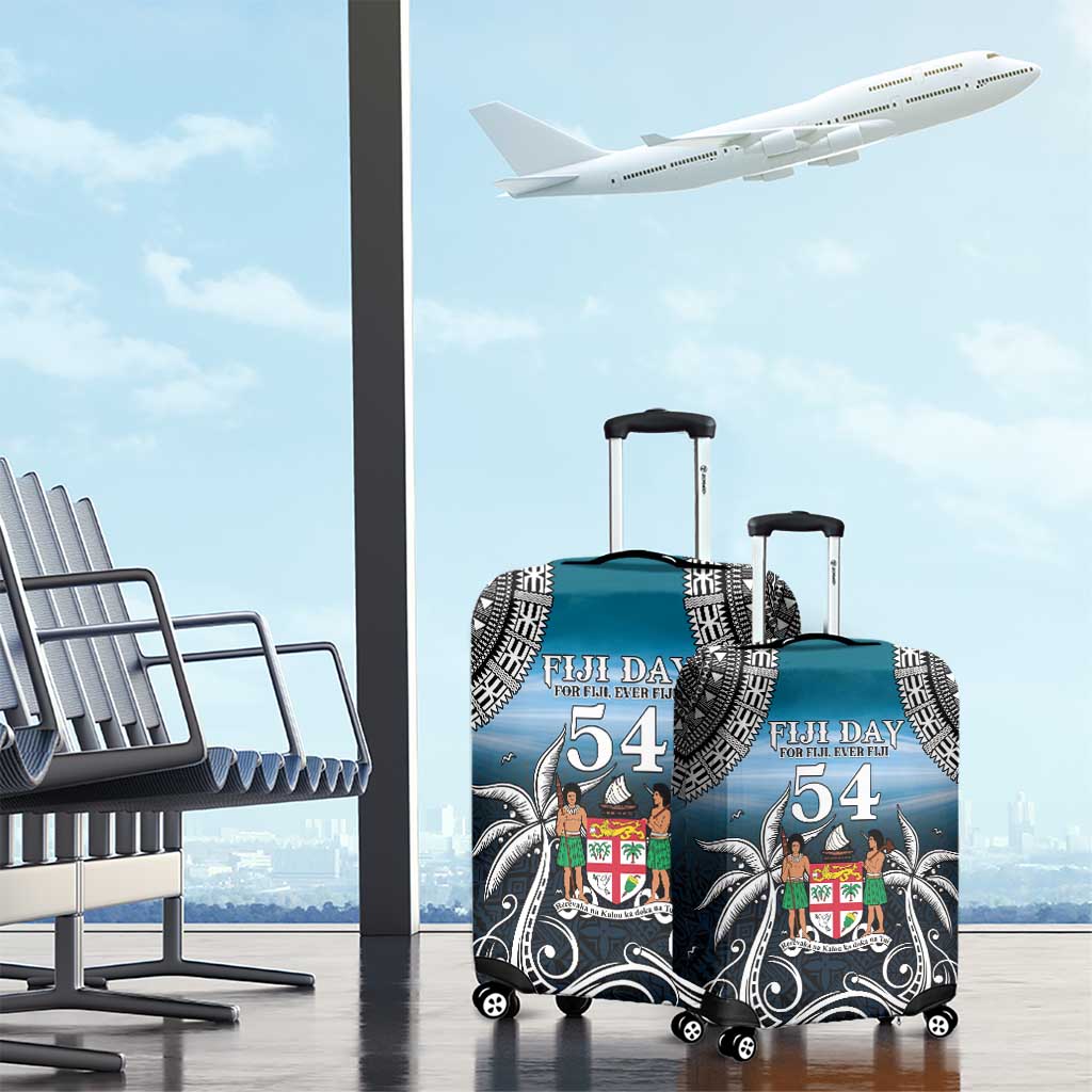 Happy 54th Fiji Day Luggage Cover Forever Fiji With Tapa Tribal Pattern