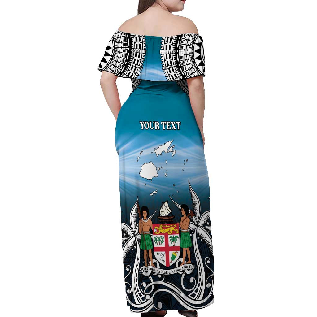 Personalised Happy 50th Fiji Day Off Shoulder Maxi Dress Forever Fiji With Tapa Tribal Pattern