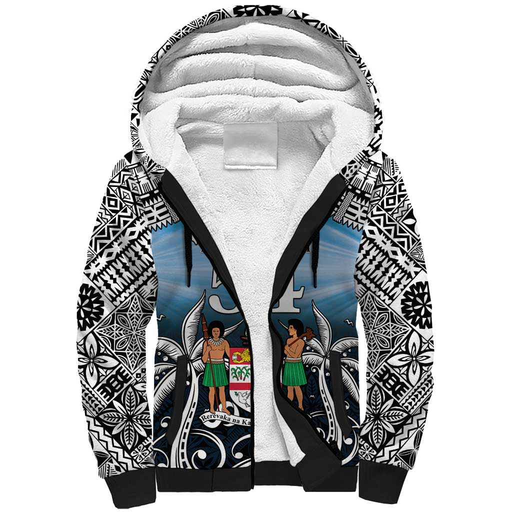 Personalised Happy 50th Fiji Day Sherpa Hoodie Forever Fiji With Tapa Tribal Pattern