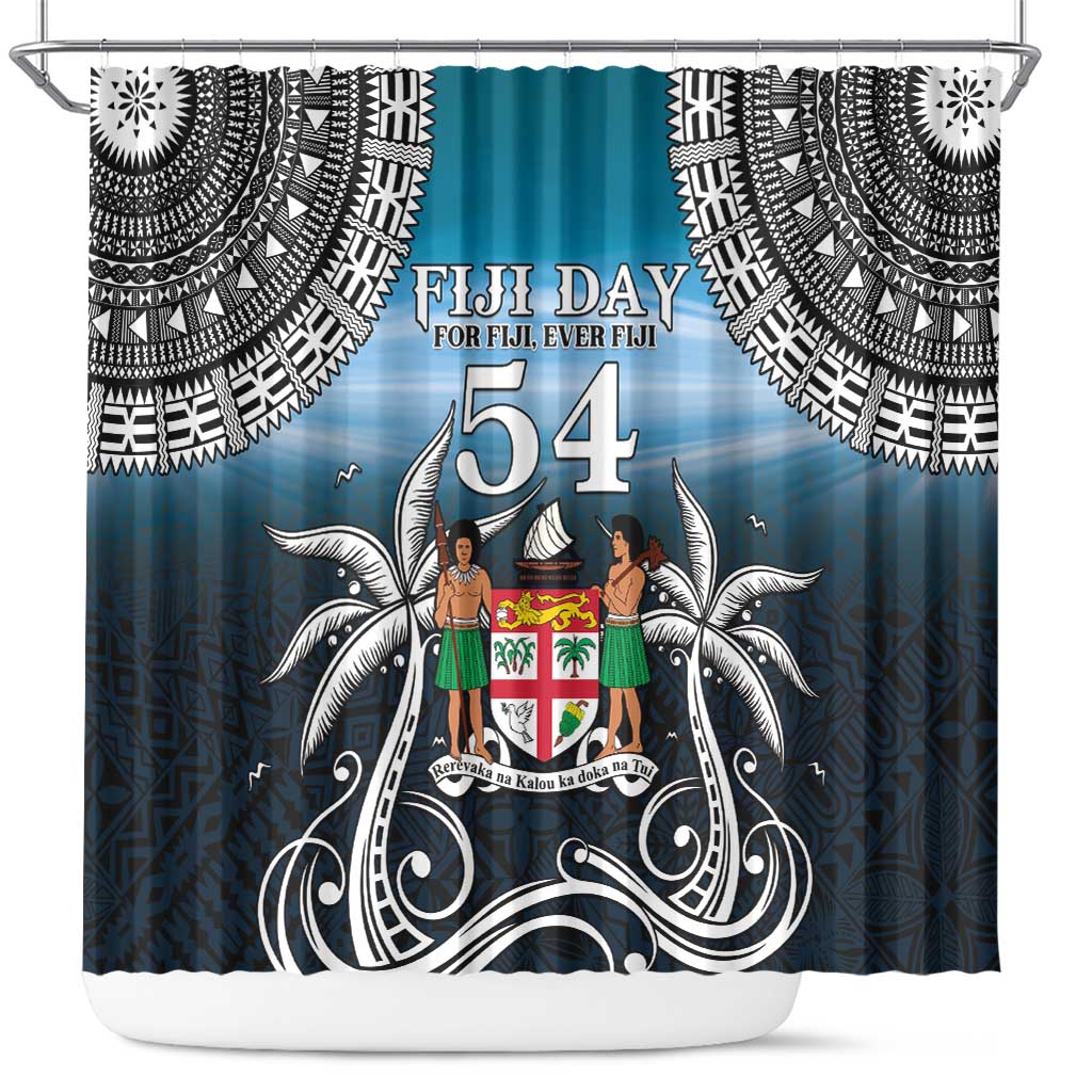 Happy 54th Fiji Day Shower Curtain Forever Fiji With Tapa Tribal Pattern