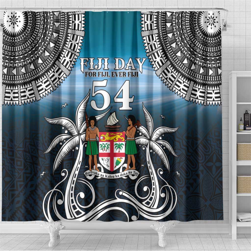 Happy 54th Fiji Day Shower Curtain Forever Fiji With Tapa Tribal Pattern