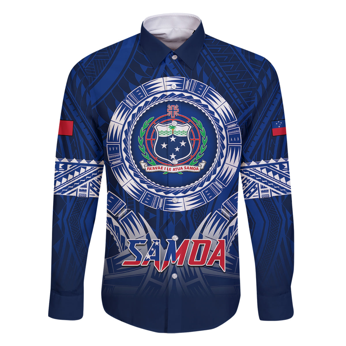 Samoa Rugby Family Matching Summer Maxi Dress and Hawaiian Shirt World Cup 2023 Coat Of Arms With Polynesian Pattern LT05 Dad's Shirt - Long Sleeve Blue - Polynesian Pride