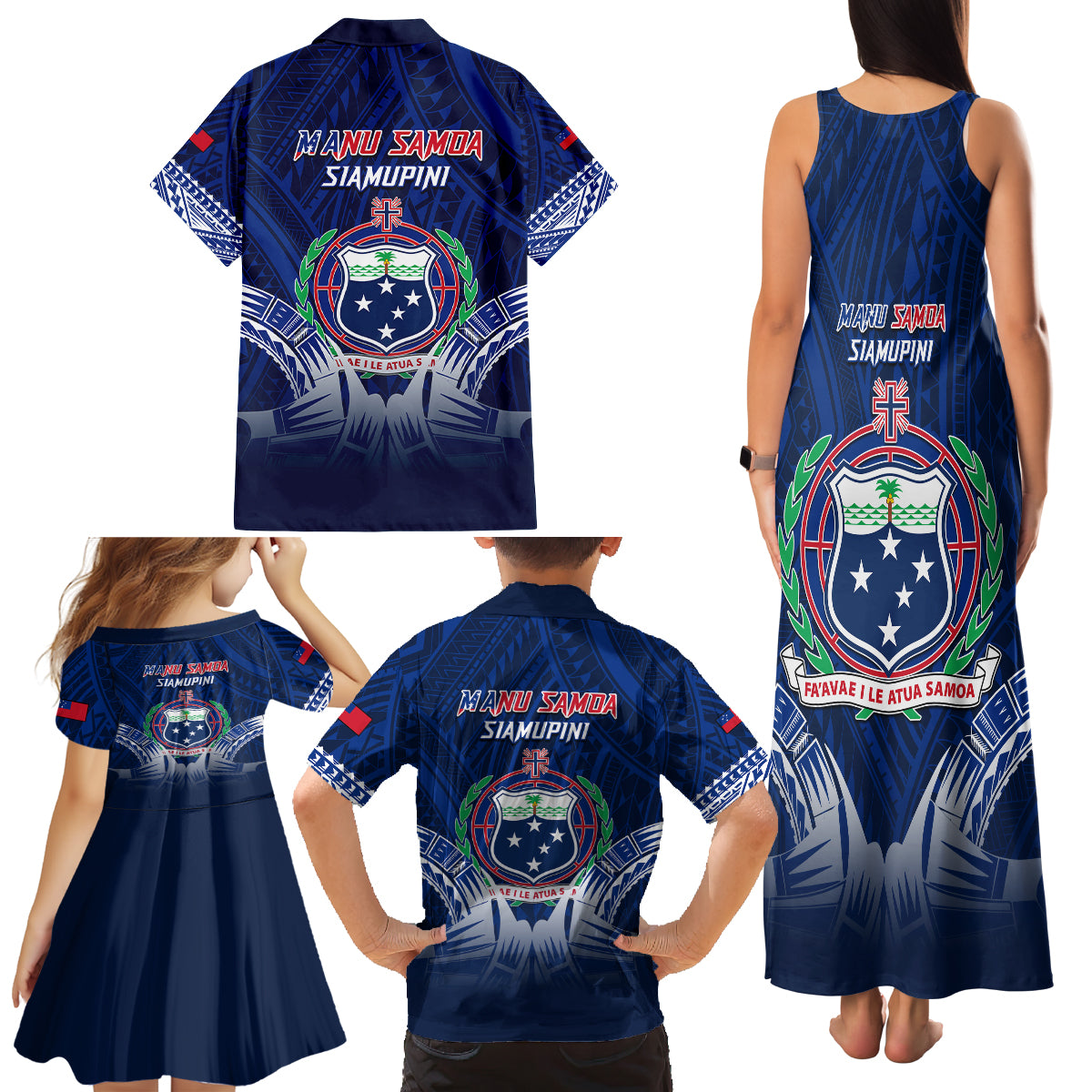 Samoa Rugby Family Matching Tank Maxi Dress and Hawaiian Shirt World Cup 2023 Coat Of Arms With Polynesian Pattern LT05 - Polynesian Pride