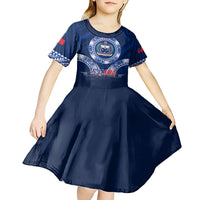 Samoa Rugby Kid Short Sleeve Dress World Cup 2023 Coat Of Arms With Polynesian Pattern LT05 - Polynesian Pride