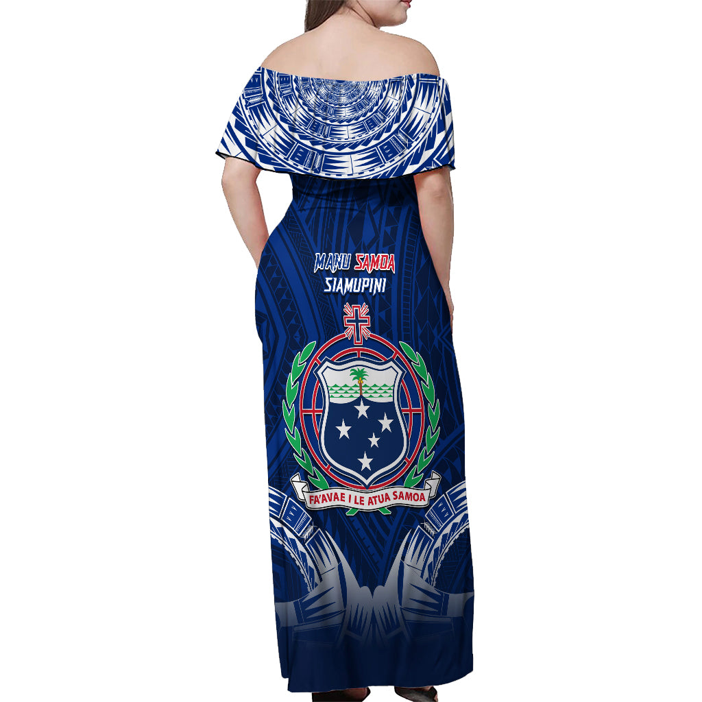 Samoa Rugby Off Shoulder Maxi Dress World Cup 2023 Coat Of Arms With Polynesian Pattern LT05 - Polynesian Pride