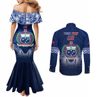 Custom Samoa Rugby Couples Matching Mermaid Dress and Long Sleeve Button Shirts World Cup 2023 Coat Of Arms With Polynesian Pattern LT05 - Polynesian Pride
